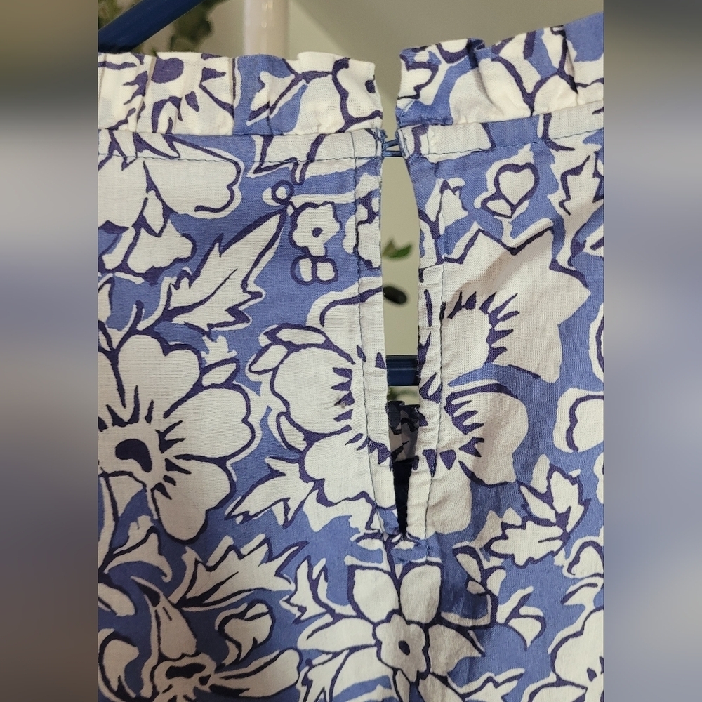 J. Crew Blue and White Cotton Floral Ruffle Sleeve Dress with pockets Size 8 - Picture 6 of 6